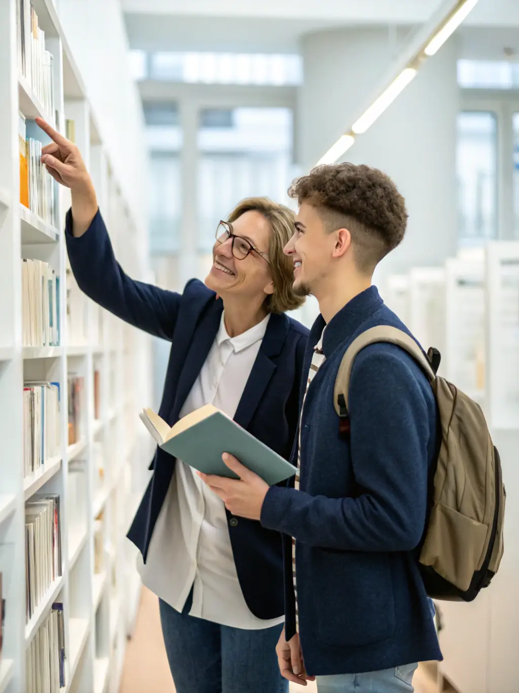 Close-up of a librarian assisting a student with their research, highlighting the personalized support offered by AD HOC.